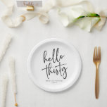 Hello Thirty Minimalist 30th Birthday Party Paper Plates<br><div class="desc">These are Hello Thirty Minimal Minimalist Black White 30th Birthday Party Paper Plates!</div>