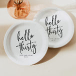 Hello Thirty Minimalist 30th Birthday Party Paper Plates<br><div class="desc">These are Hello Thirty Minimal Minimalist Black White 30th Birthday Party Paper Plates!</div>