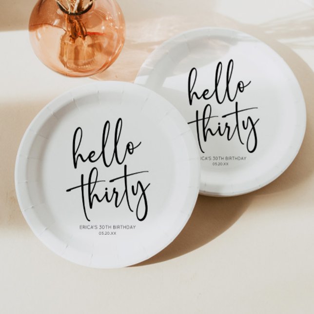 Hello Thirty Minimalist 30th Birthday Party Paper Plates (Creator Uploaded)