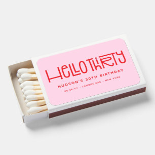 HELLO THIRTY Modern 30th Birthday Favors Matchboxes