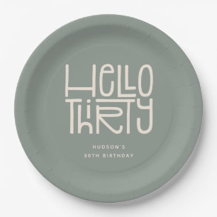 HELLO THIRTY Modern 30th Birthday Paper Plates