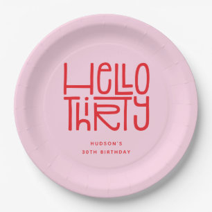 HELLO THIRTY Modern 30th Birthday Paper Plates