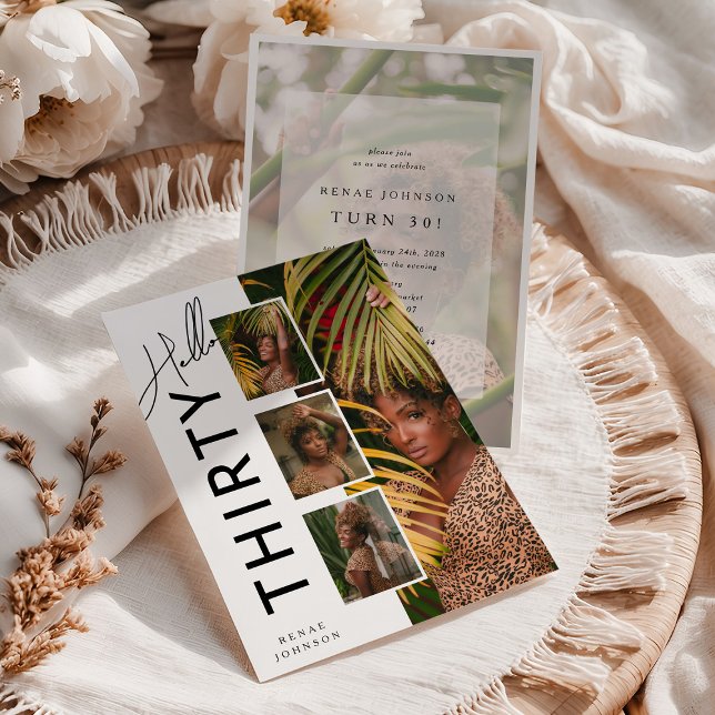 Hello THIRTY' Modern Photo Collage 30th Birthday Invitation (Creator Uploaded)