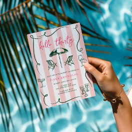 Hello Thirty Modern Pink Script 30th Invitation
