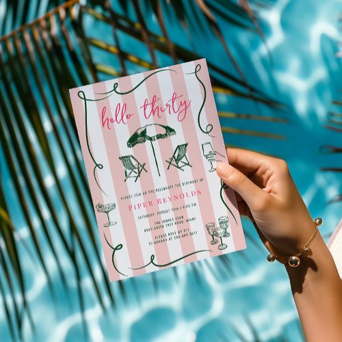 Hello Thirty  Modern Pink Script 30th  Invitation