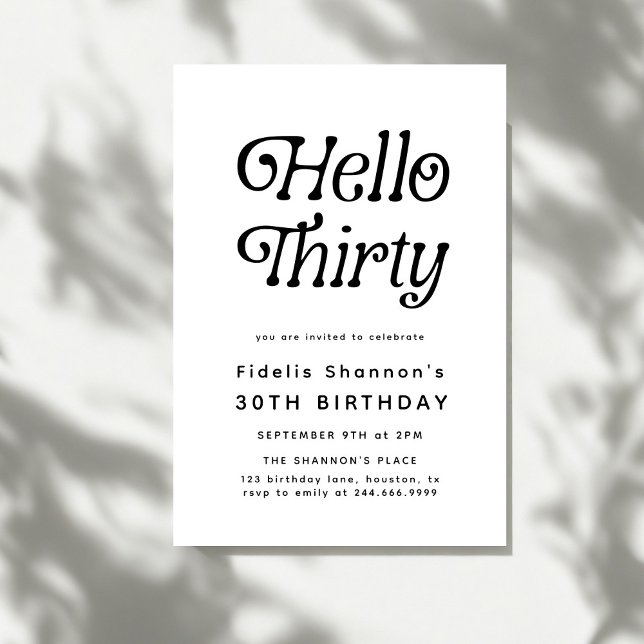 Hello Thirty Modern Retro 30th Birthday  Invitation (Creator Uploaded)