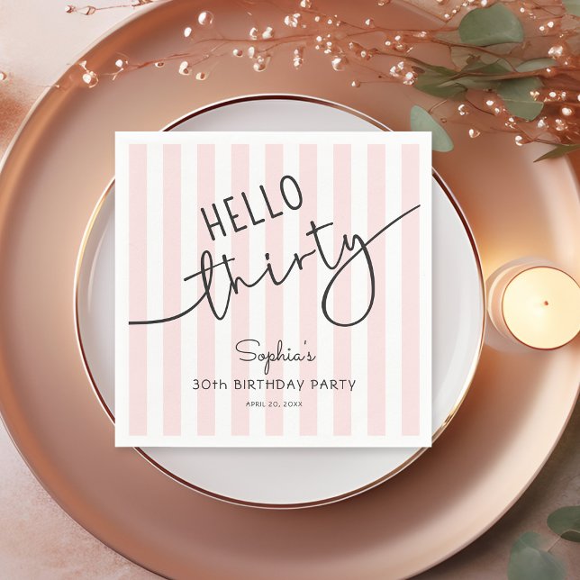 Hello Thirty Modern Script Simple 30th Birthday Napkins (Creator Uploaded)