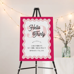 Hello Thirty Pink Curvy Groovy 30th Birthday Foam Board