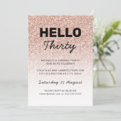 Hello Thirty Pink Rose Gold 30th Any Age Birthday Invitation (Standing Front)