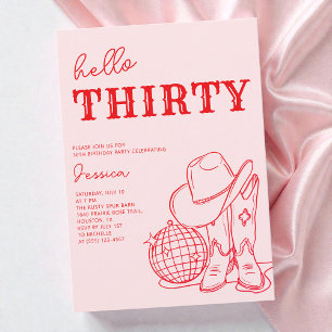 Hello Thirty Pink Western 30th Birthday Party Invitation