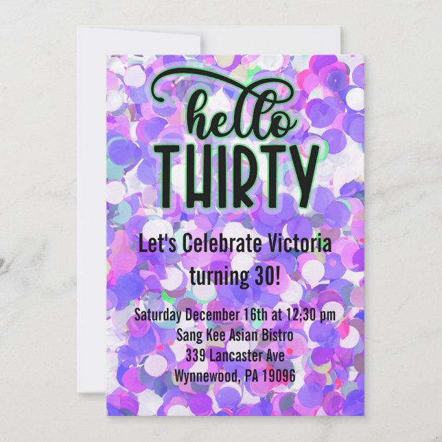 Hello Thirty - Purple Invitation (Front)