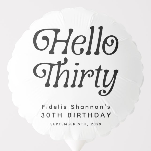 Hello Thirty Retro 30th Birthday Balloon (Front)