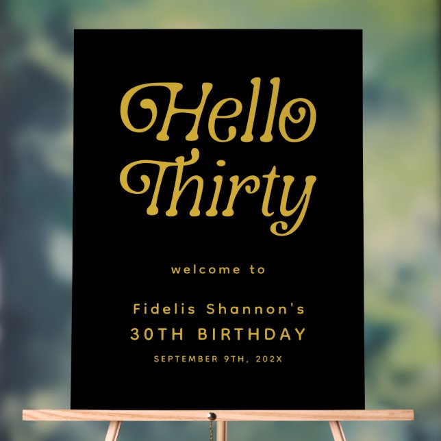 Hello Thirty Retro 30th Birthday Welcome Sign (Neutral)