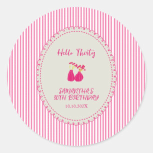 Hello Thirty Vintage Floral Stripes 30th Birthday Classic Round Sticker