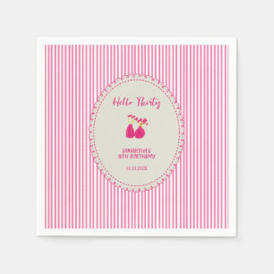 Hello Thirty Vintage Floral Stripes 30th Birthday Napkins