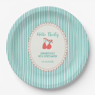 Hello Thirty Vintage Floral Stripes 30th Birthday Paper Plates
