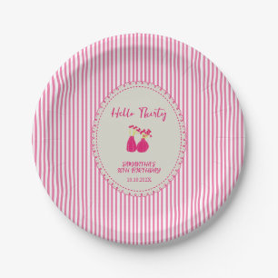 Hello Thirty Vintage Floral Stripes 30th Birthday Paper Plates