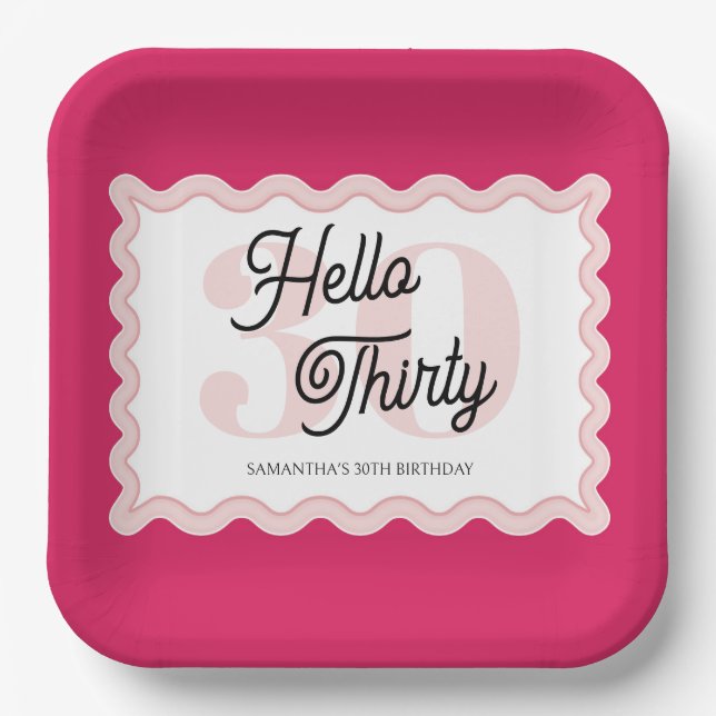 Hello Thirty Wavy Groovy 30th Birthday  Paper Plates (Front)