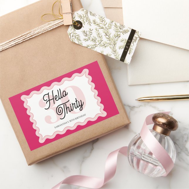 Hello Thirty Wavy Groovy 30th Birthday  Rectangular Sticker (Gifting)