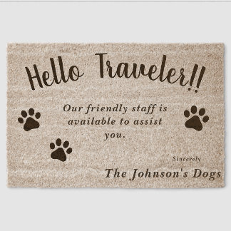 Hello traveler - Customizable Dog's name Fiber Doormat