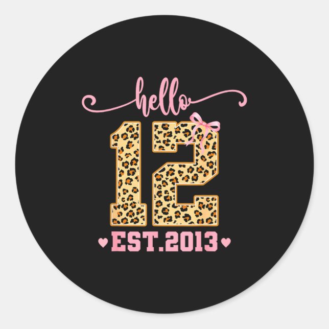 Hello Twelve Est 2013 12th Birthday Coquette Bow L Classic Round Sticker (Front)