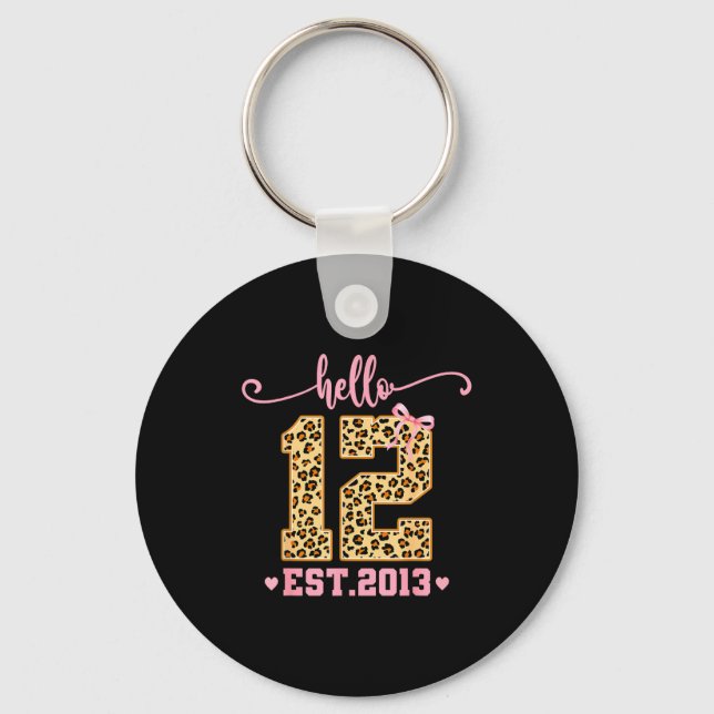 Hello Twelve Est 2013 12th Birthday Coquette Bow L Keychain (Front)