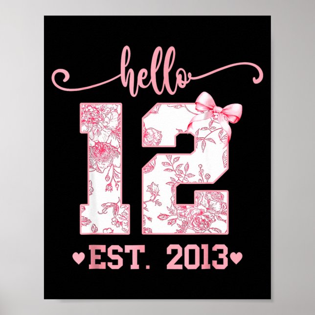 Hello Twelve Est 2013 12th Birthday Girl Coquette  Poster (Front)