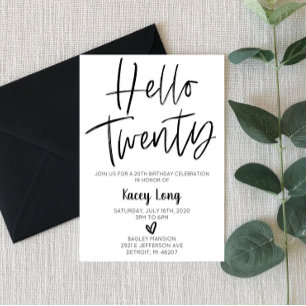 Hello Twenty 20th Birthday Invitation