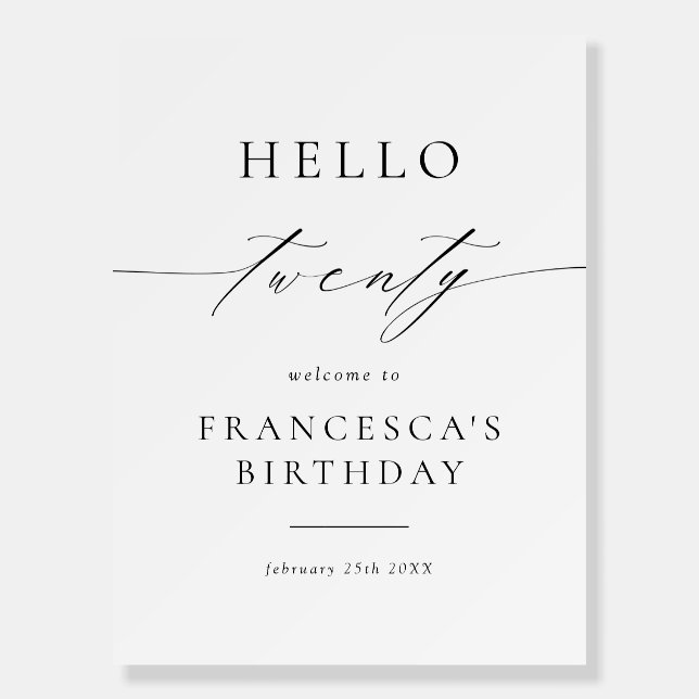 Hello Twenty Birthday Party 20th Bday Welcome Sign (Front)