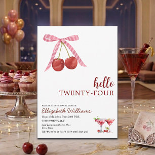 Hello Twenty Four Cherry Martini Birthday Party Invitation