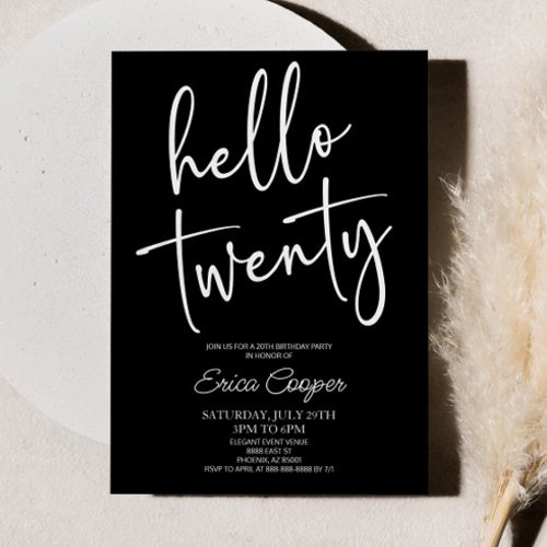 Hello Twenty Minimal Elegant 20th Birthday Party