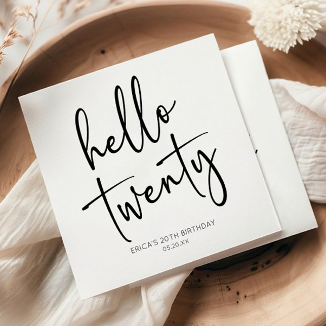 Hello Twenty Minimalist 20th Birthday Party Napkins (Creator Uploaded)