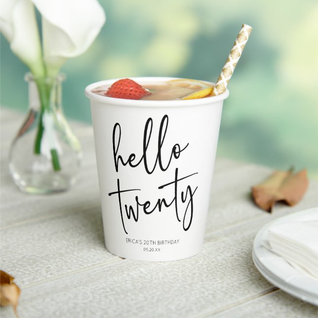 Hello Twenty Minimalist 20th Birthday Party Paper Cups (Insitu)