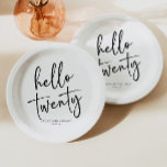 Hello Twenty Minimalist 20th Birthday Party Paper Plates<br><div class="desc">These are Hello Twenty Minimal Minimalist Black White 20th Birthday Party Paper Plates!</div>