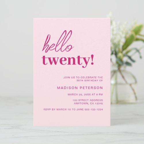 Hello Twenty Modern Blush Pink Birthday Party