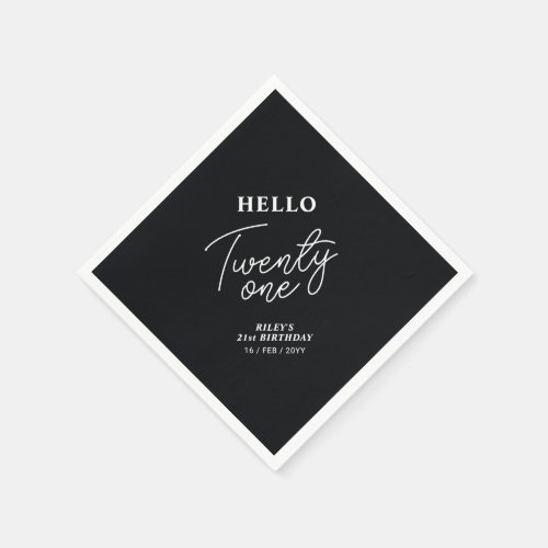 Hello Twenty one  Black 21st Birthday Party Napkins