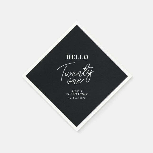 Hello Twenty one | Black 21st Birthday Party Napkins (Corner)