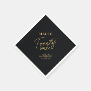 Hello Twenty one Black & Gold 21st Birthday Party Napkins