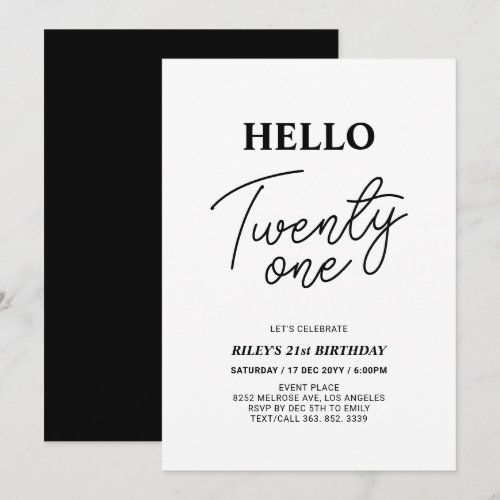 Hello Twenty one Black & White 21st Birthday Party