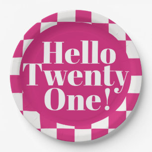 Hello Twenty One Hot Pink 21st Birthday Party Paper Plates