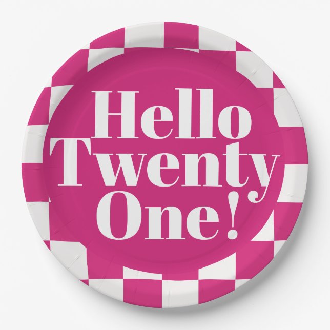 Hello Twenty One Hot Pink 21st Birthday Party  Paper Plates (Front)