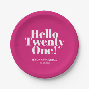 Hello Twenty One Hot Pink 21st Birthday Party Paper Plates