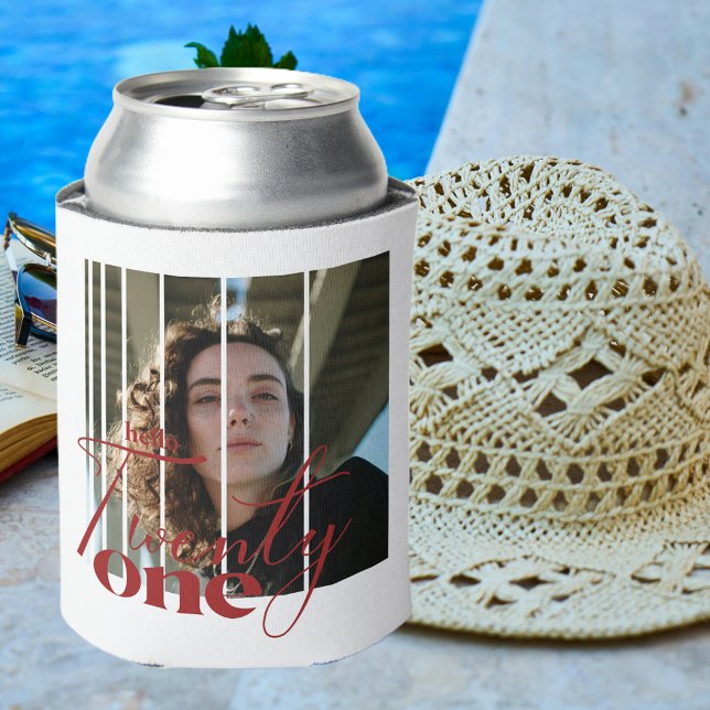 Hello Twenty One Modern 21st Birthday Can Cooler (Creator Uploaded)
