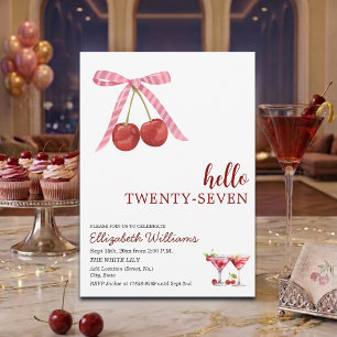 Hello Twenty Seven Cherry Martini Birthday Party Invitation