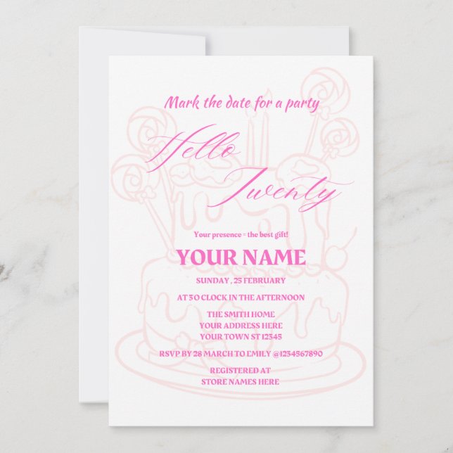 Hello twenty simple and modern birthday invitation (Front)