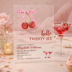 Hello Twenty Six Cherry Martini Birthday Party Acrylic Invitations