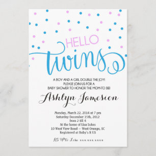 Hello Twins boy and girl Baby Shower Invitation