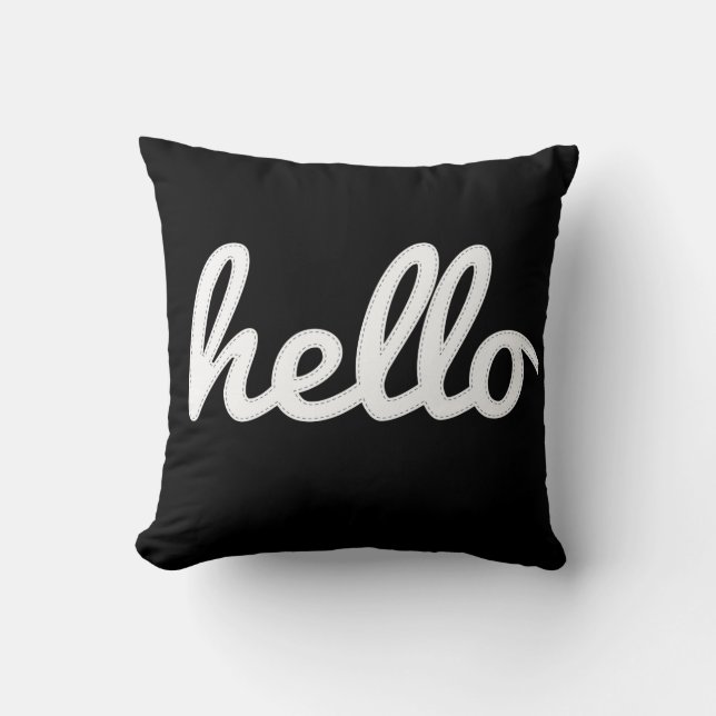Hello Type Stitched Message Throw Pillow (Front)