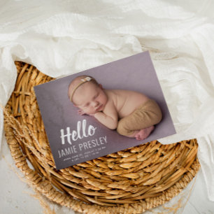 HELLO typography birth announcement postcard