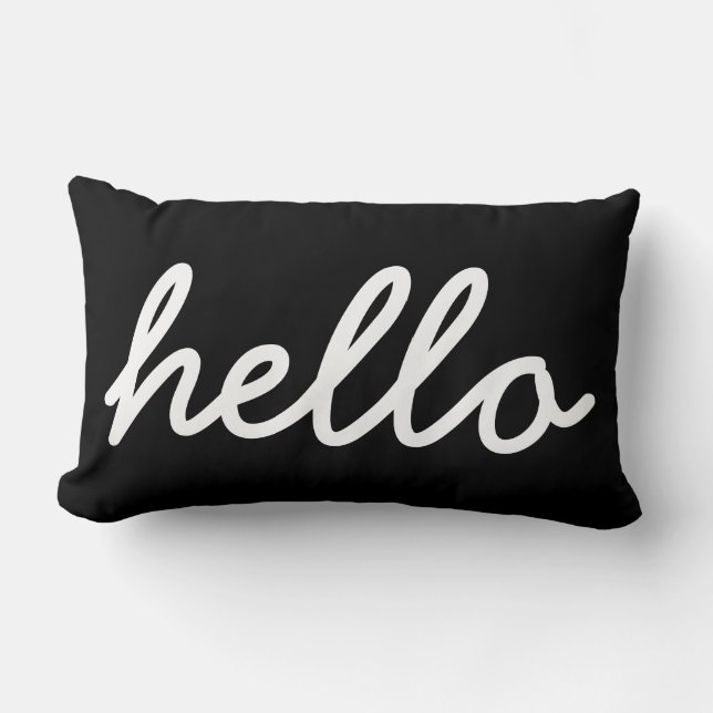 Hello Typography Black and White Lumbar Pillow (Front)